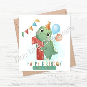 number 1 with dinosaur and balloons