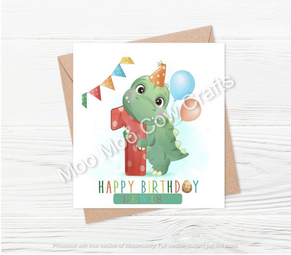 number 1 with dinosaur and balloons