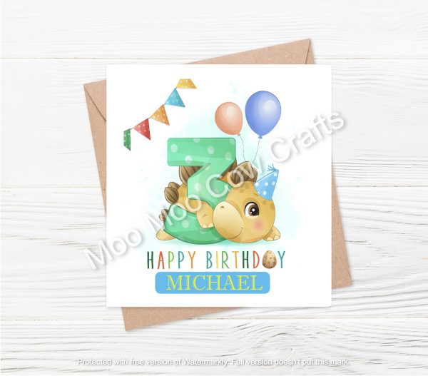 number 3 with dinosaur and balloons