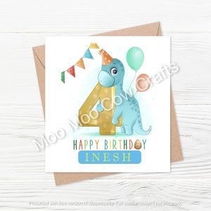 4th birthday dinosaur card