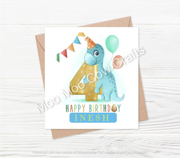 4th birthday dinosaur card