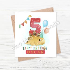 Happy 5th Birthday - Personalised Dinosaur Card