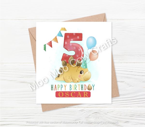 Happy 5th Birthday - Personalised Dinosaur Card
