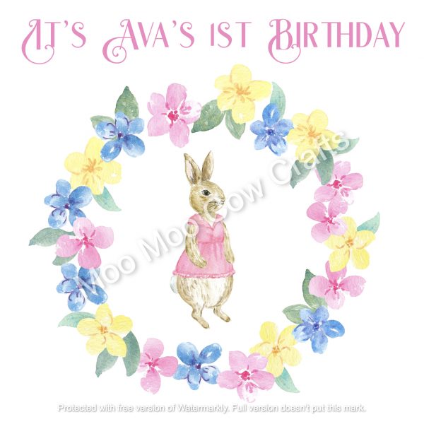 flower ring with rabbit and text