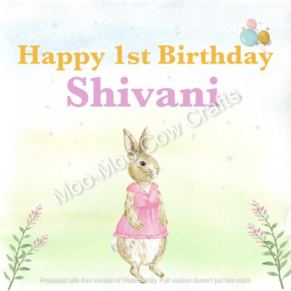 raqbbit in pink dress with flowers and balloons