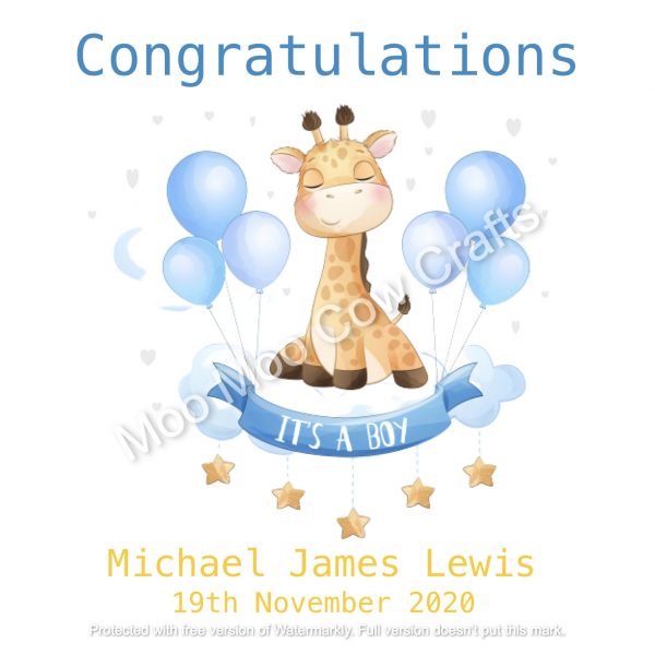 Congratulations Giraffe - Baby Boy - Personalised - Image 3