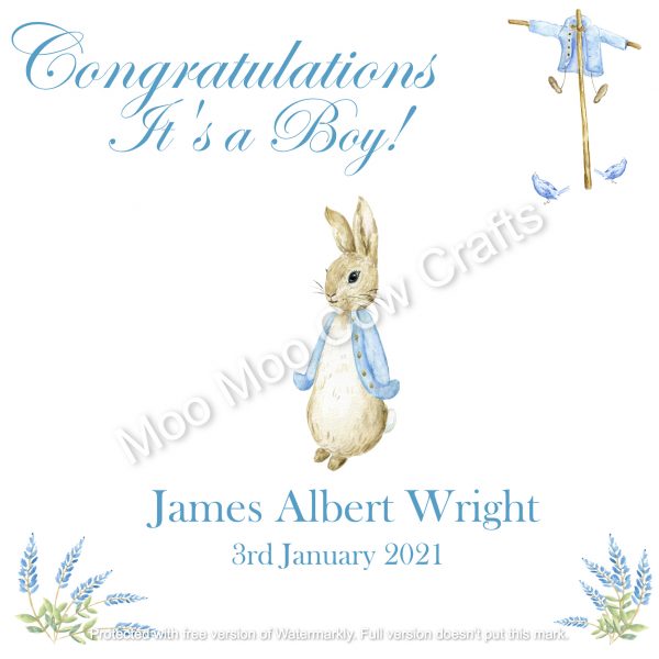 rabbit on white background with flowers and scarecrow