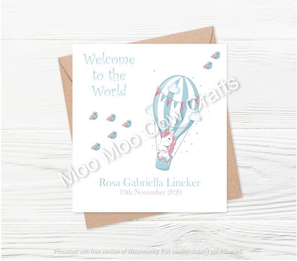 unicorn in hot air ballon on white background