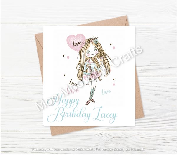 girl with coffee cup and balloon and text