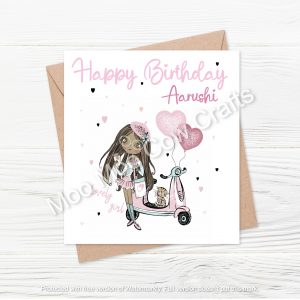 clipart girl with scooter and text