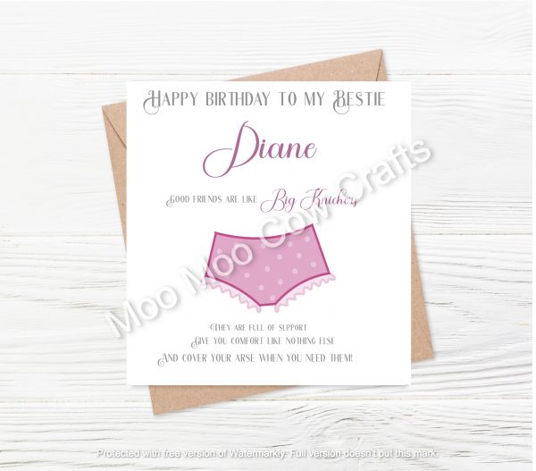 pink knickers and text on white card