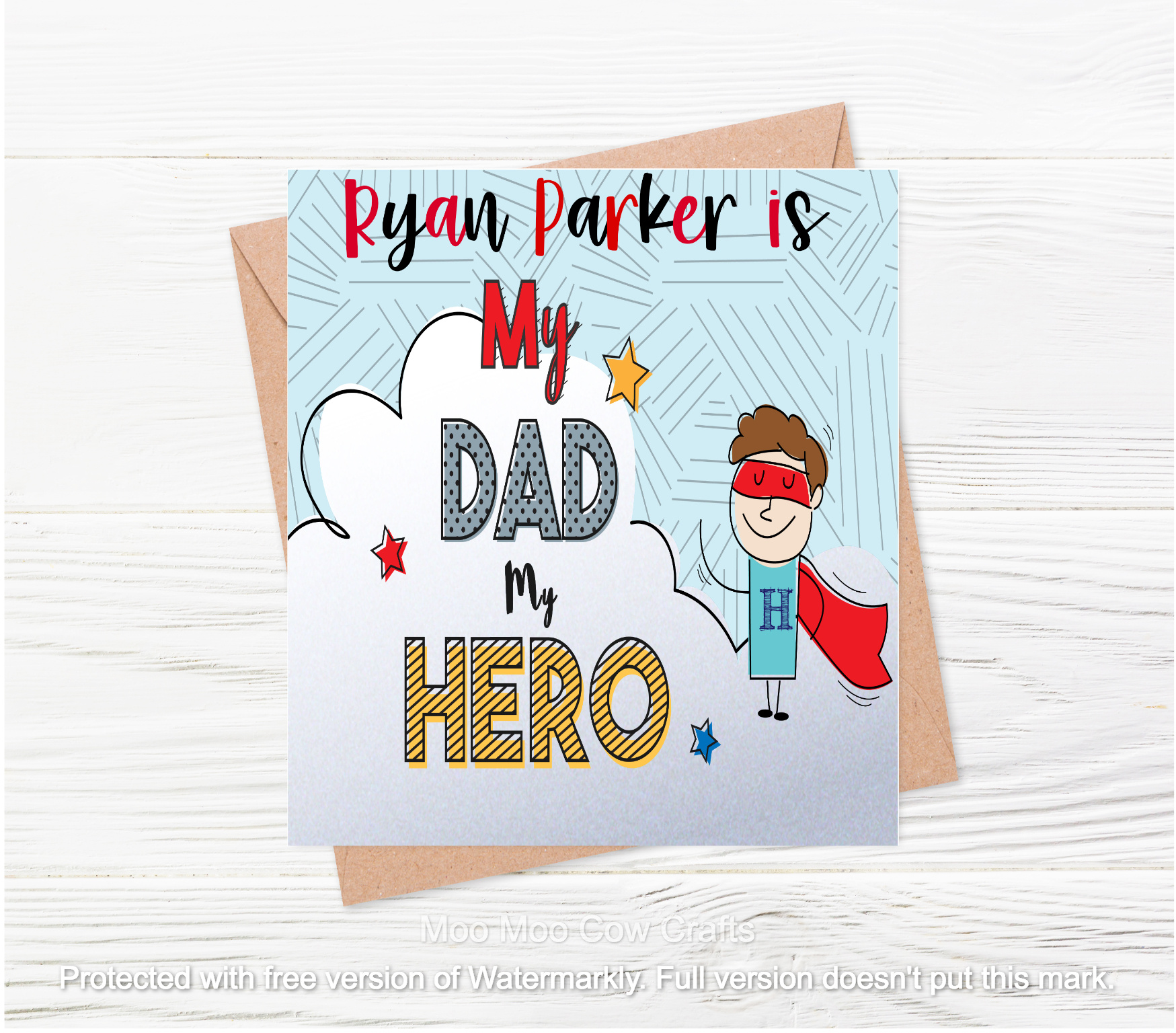 cartoon superhero on card