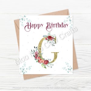 letter g with flowers and text