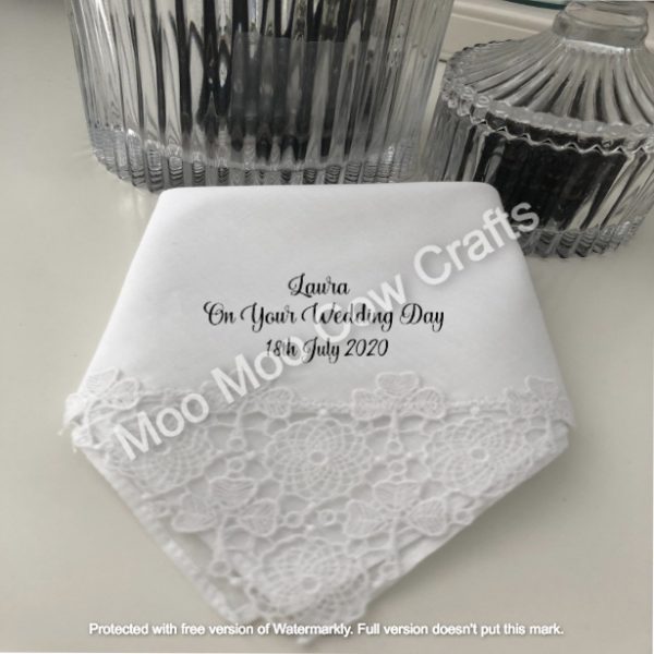text on white handkerchief