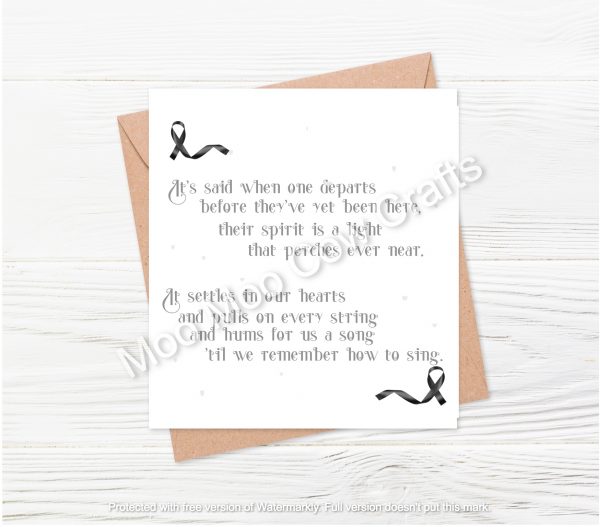 black text with black ribbons on white background with envelope.