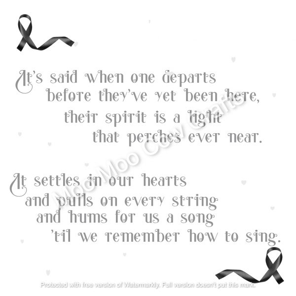black text with black ribbons on white background with envelope.