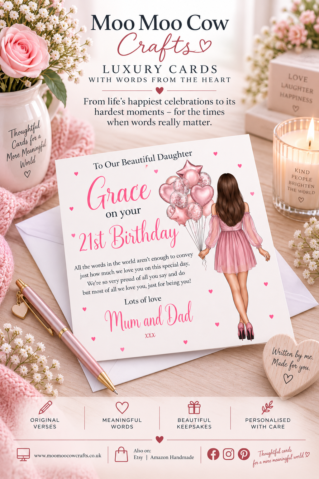 Moo Moo Cow Crafts luxury personalised cards with original verses for birthdays, celebrations and meaningful occasions.