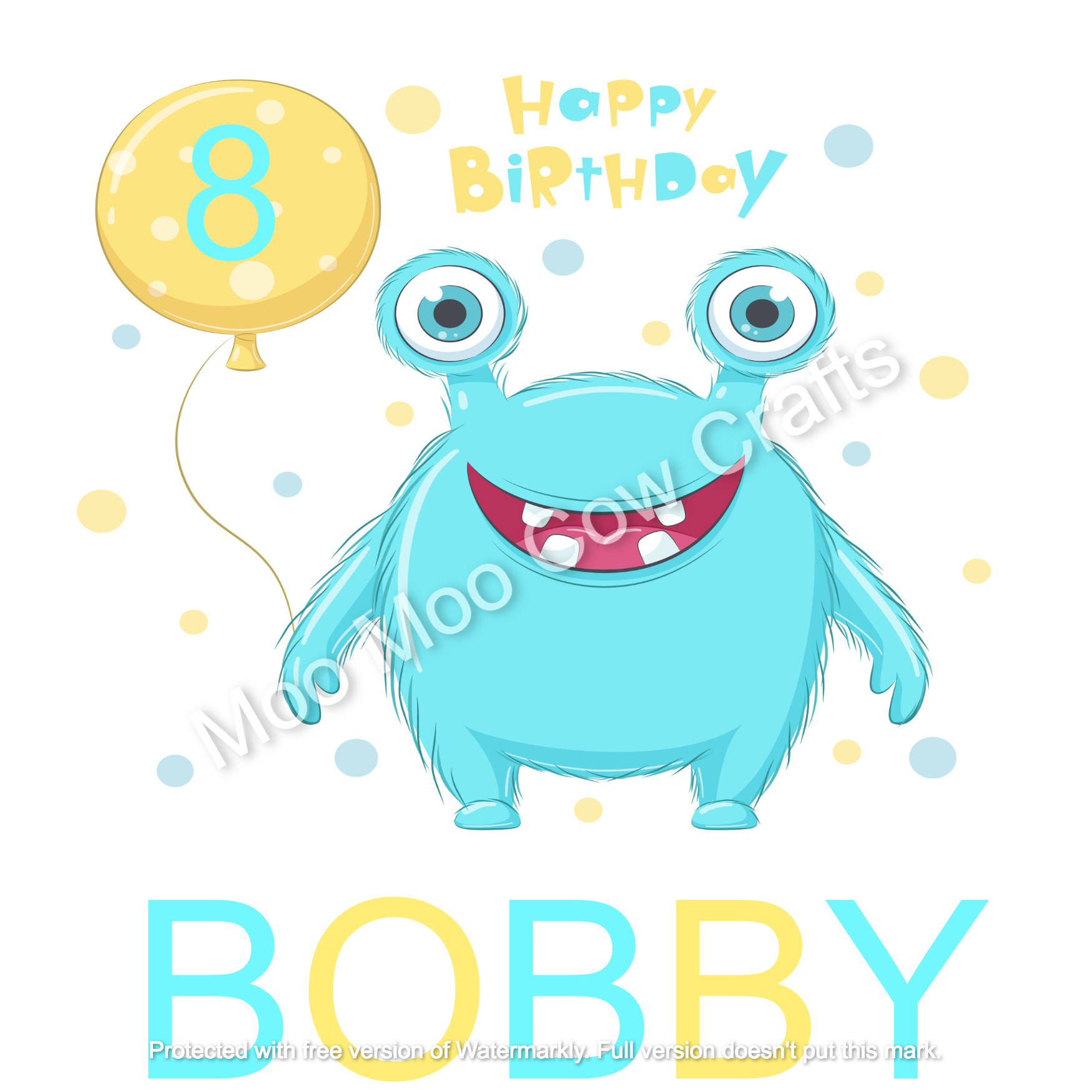 monster with balloon and text