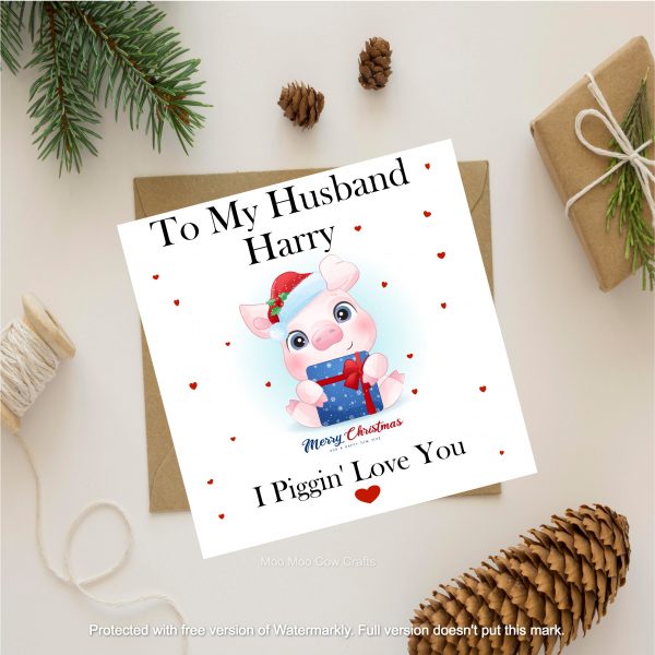 clipart pig with text, pine cone, gift box and string on christmas theme