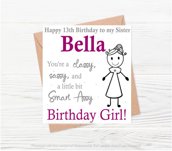 stick figure of a woman with grey and purple text on white background and white wood