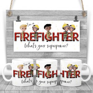 firefighter clipart with text on wooden background