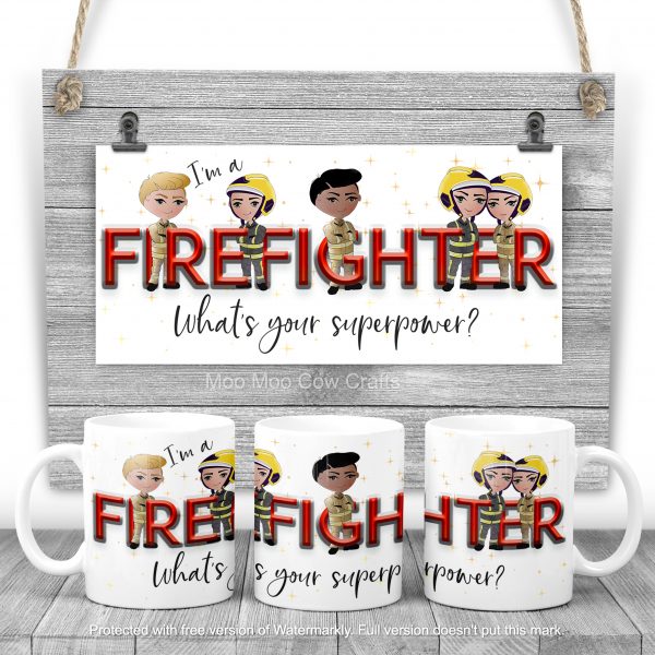 firefighter clipart with text on wooden background