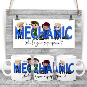 clipart figures on mugs and wooden background