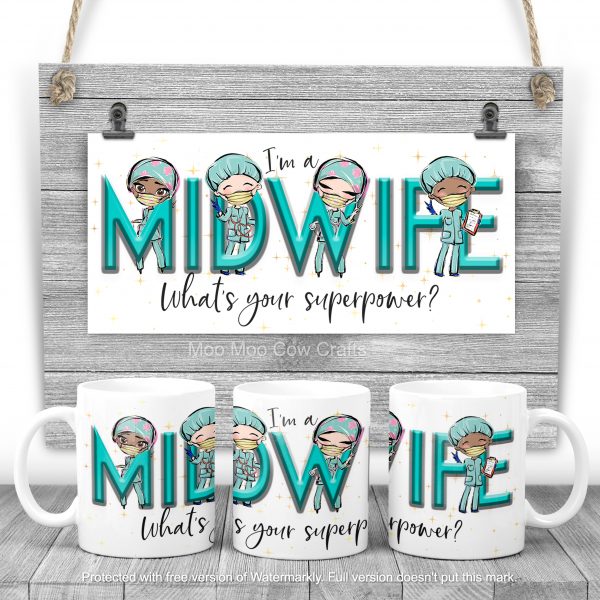 clipart figures with midwife text on wooden backround