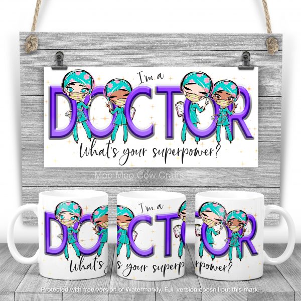 clipart figures with mask and doctor text on wooden background