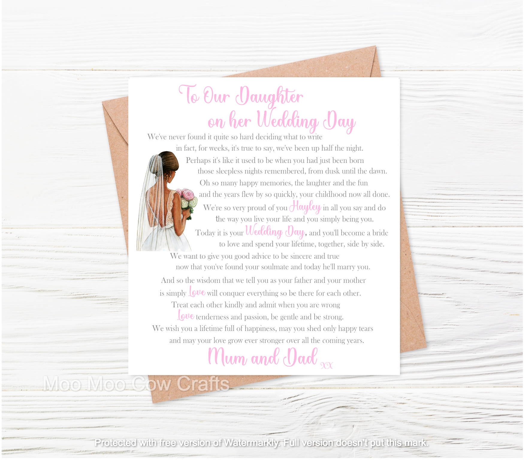clipart bride with text on white wooden background