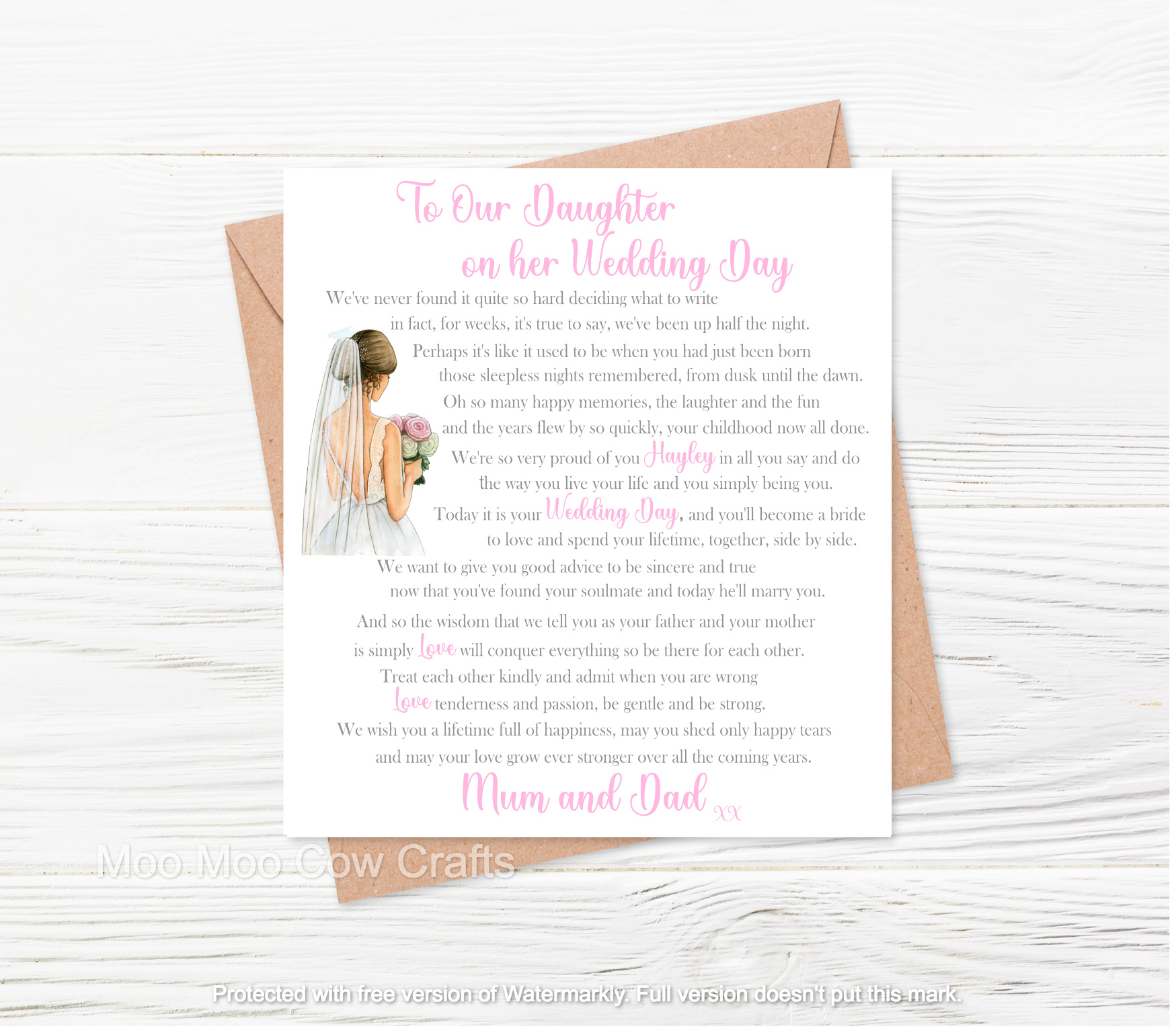 clipart bride with text on white wooden background