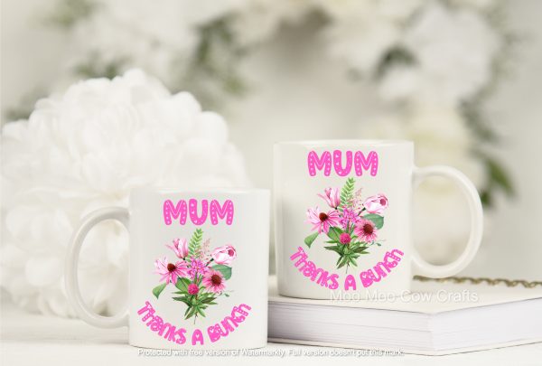 two white mugs with white flowers background
