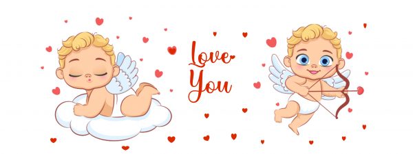 two cupid clipart with red text