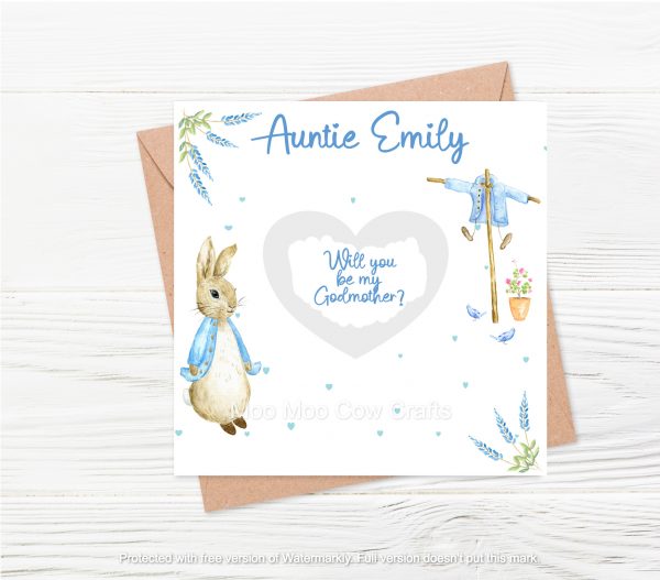 rabbit with text on white background with brown envelope and wooden background