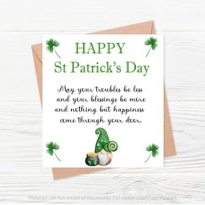 irish gnome with text on greeting card