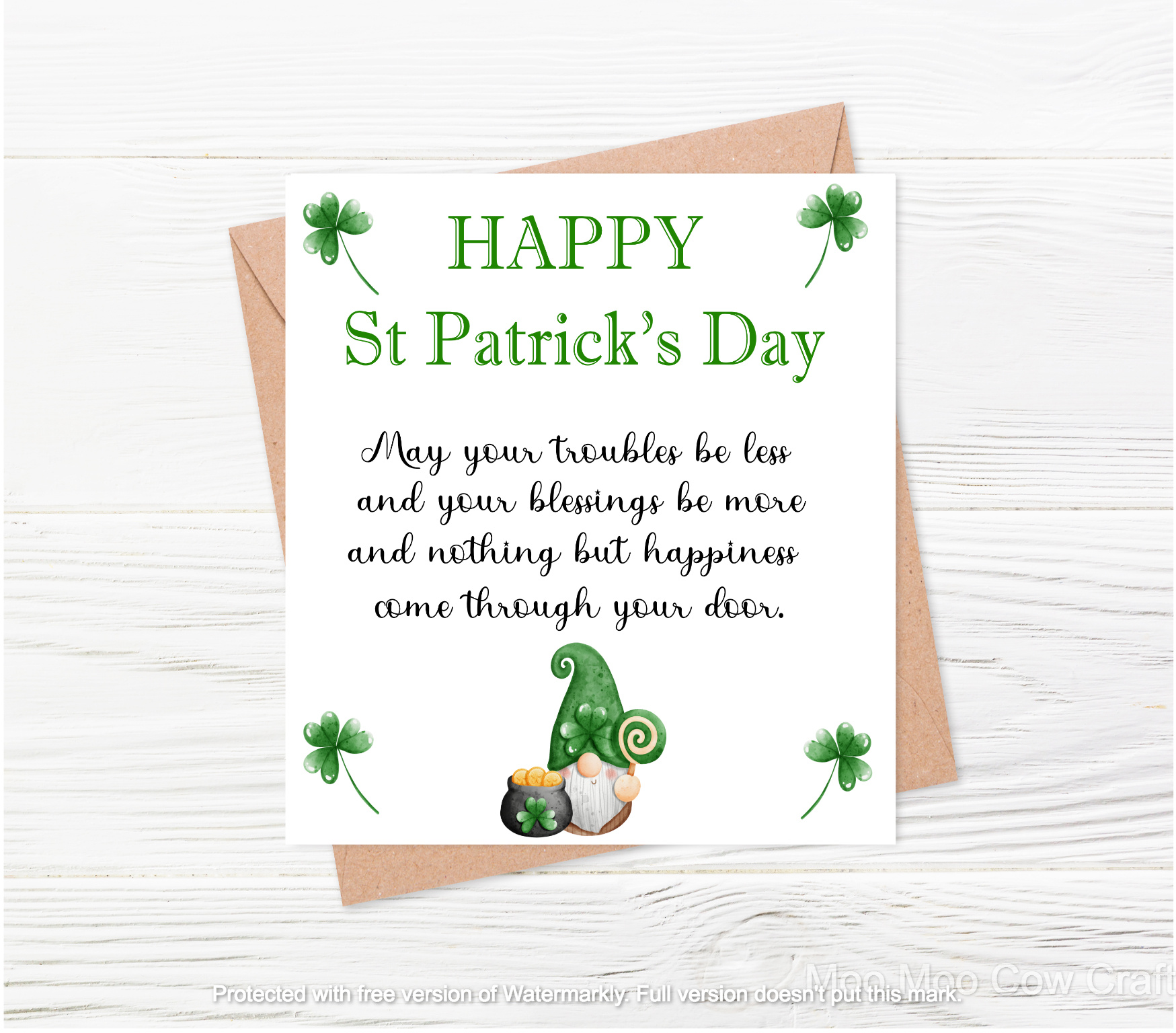irish gnome with text on greeting card
