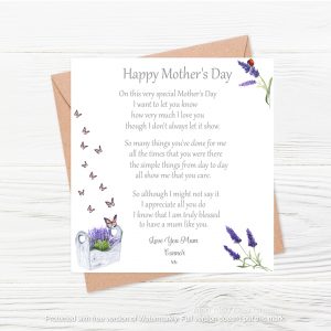 lavendar, butterflies, text on white background