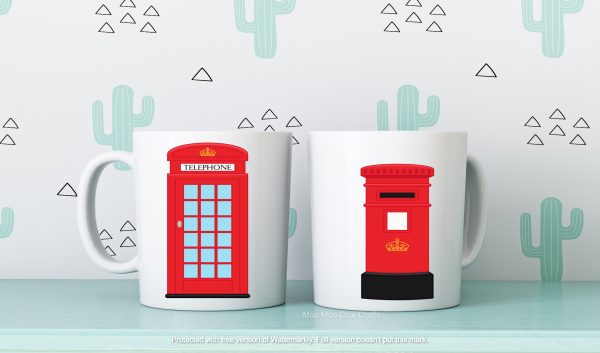 two mugs with red telphone and phone box