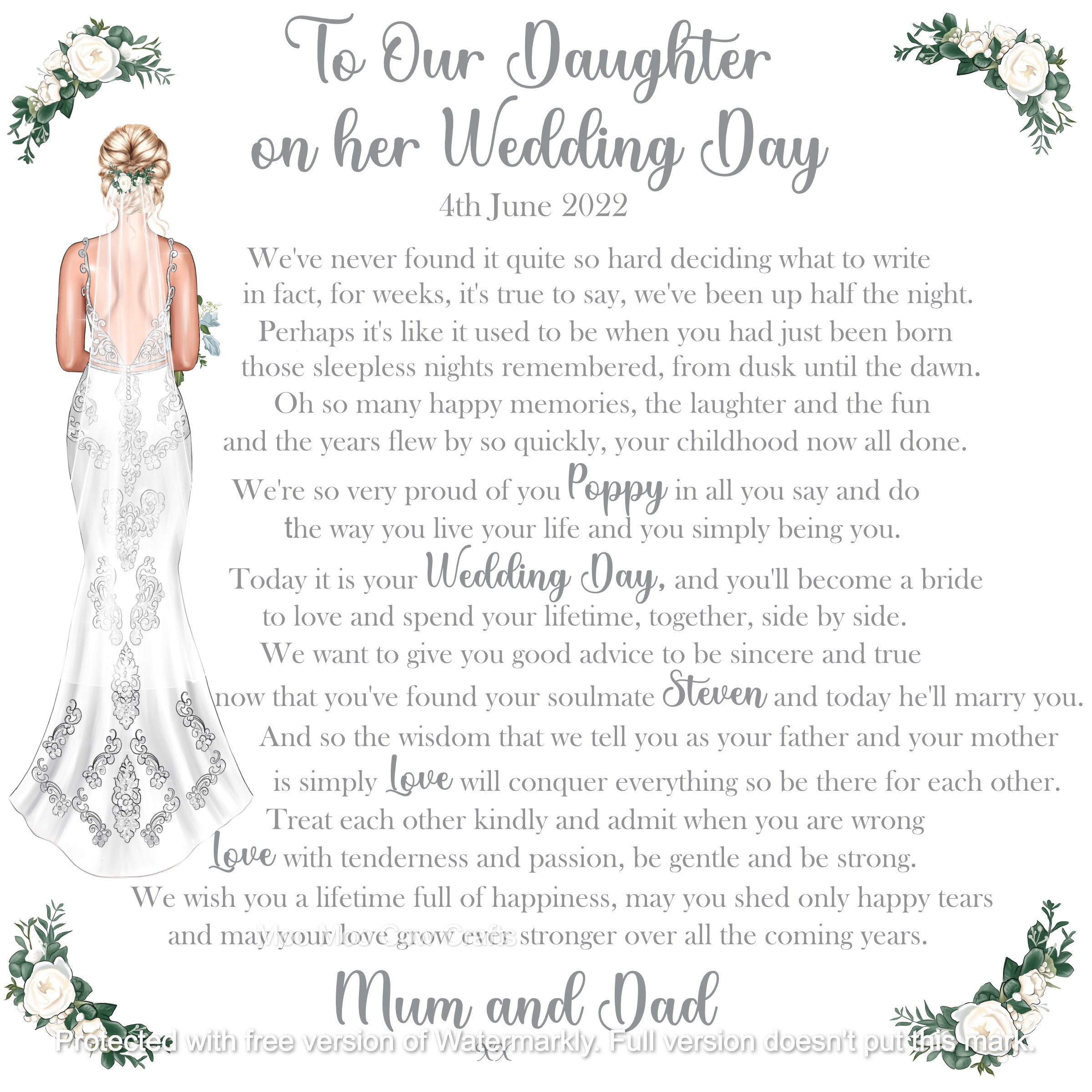 Large Personalised Card: To Our Daughter On Her Wedding Day - Image 3