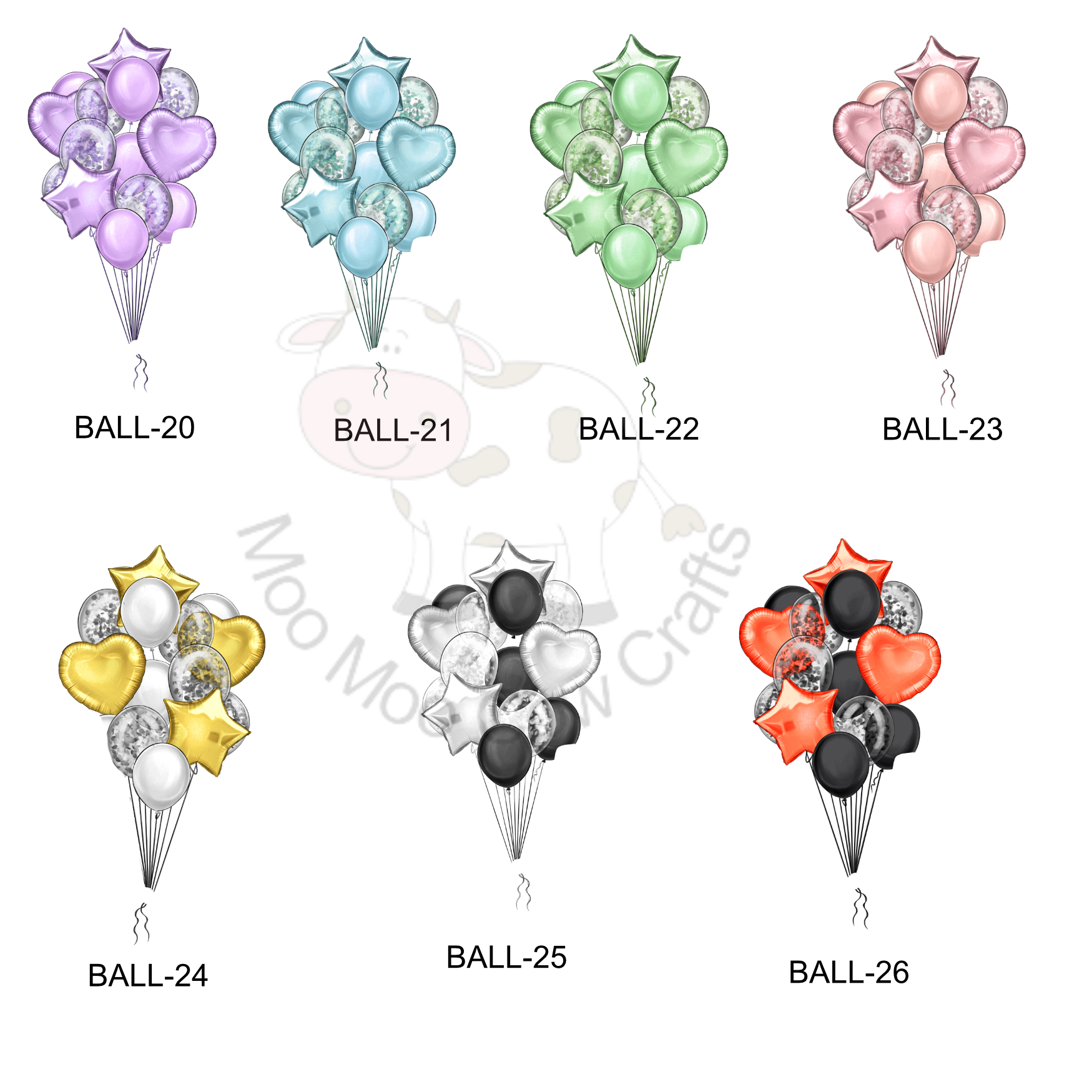 multiple balloons on white background with black text