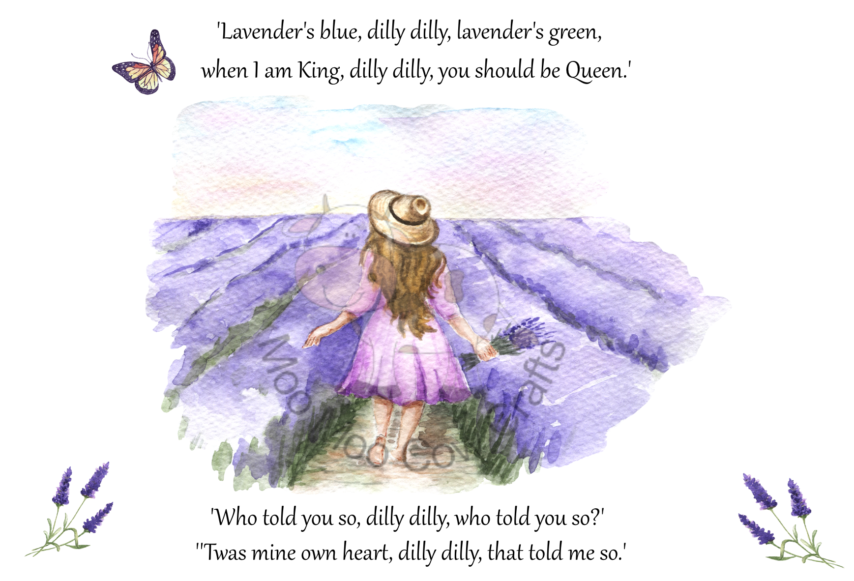 Lavender fields image with girl on white background