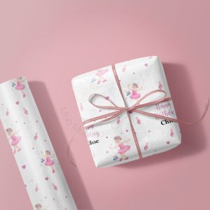 wrapping paper and gift box in a pink ballerina design