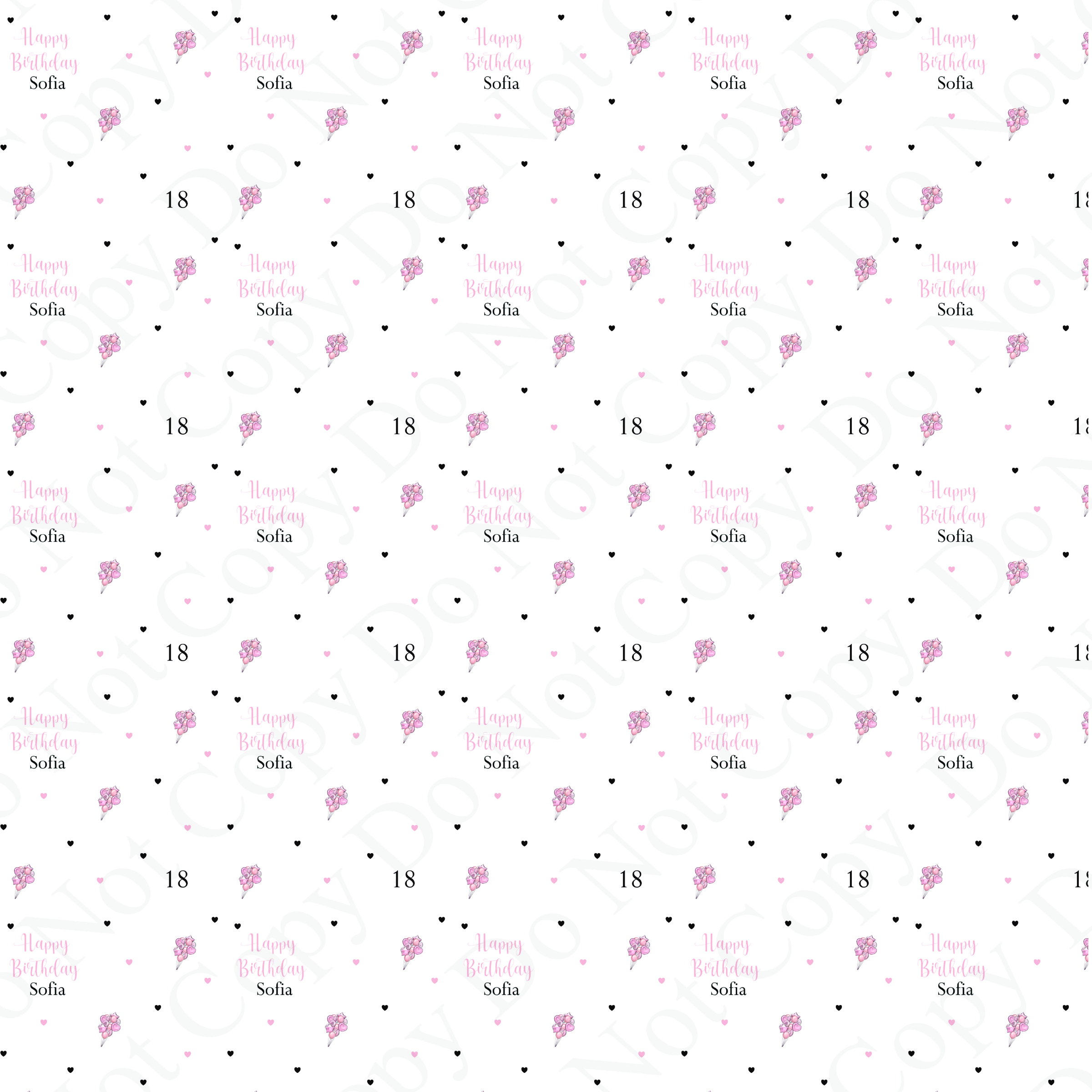 repeating pattern of a pink balloon design, it's a sample of birthday gift wrap