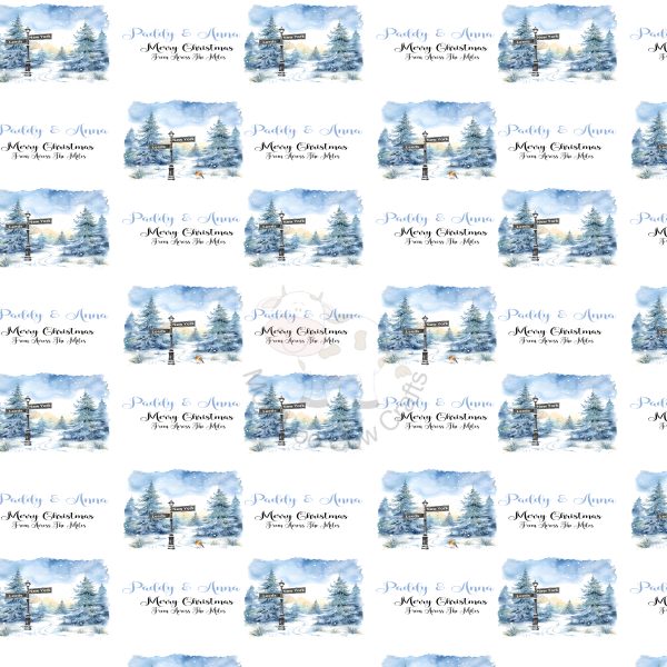 White background wrapping paper with blue snowy image