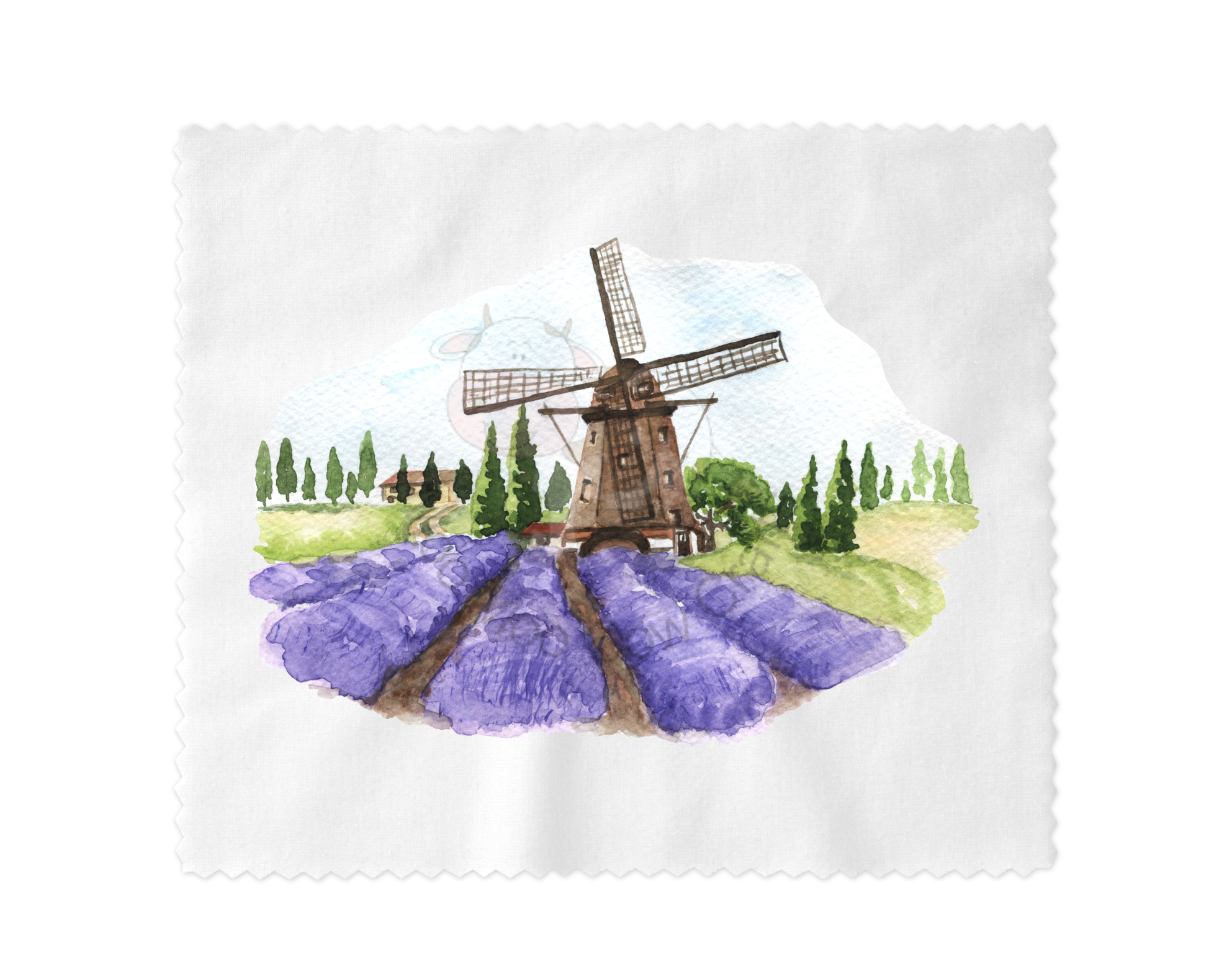 Lavender fields windmill on white background