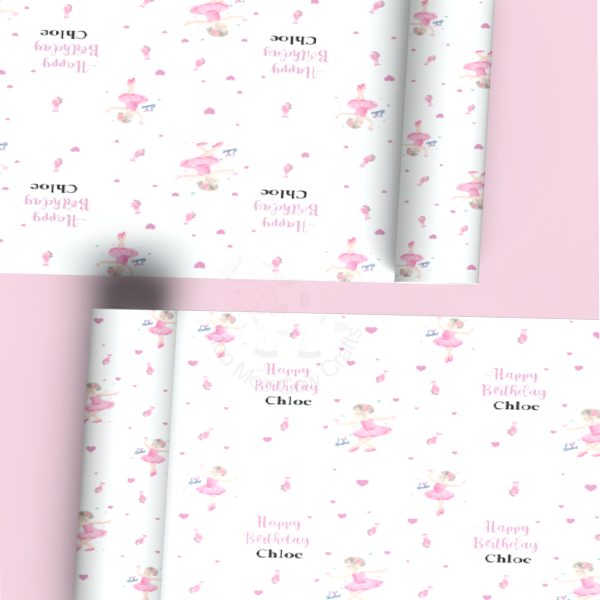 Pink ballerina images on white and pink background