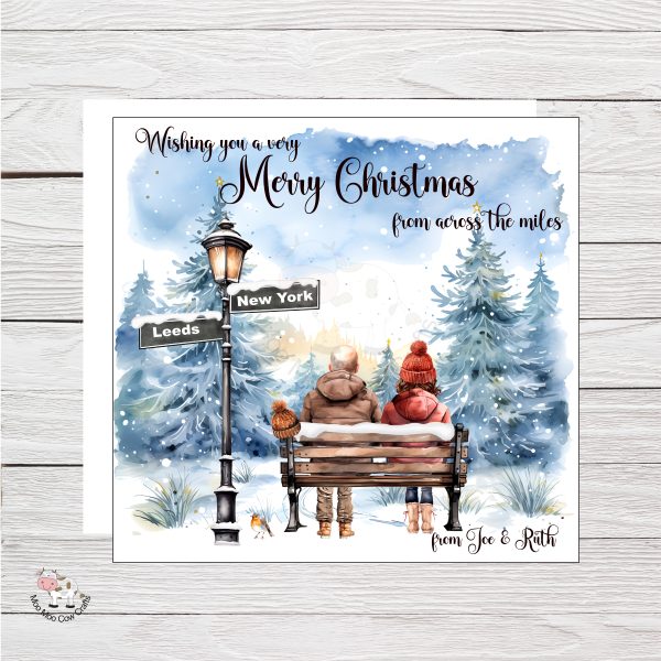 Christmas post card on wooden background