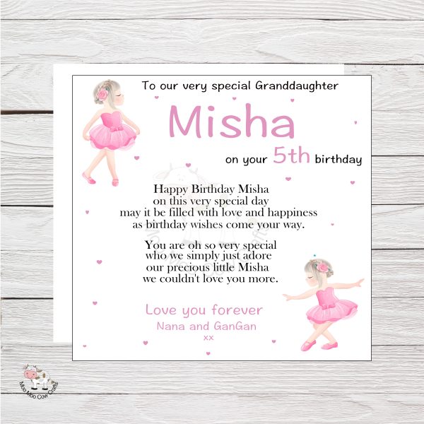 birthday card with ballet images on a wooden background