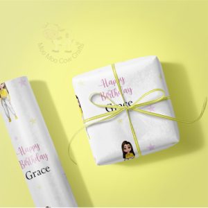 gift hbox and wr4apping paper roll on yellow background