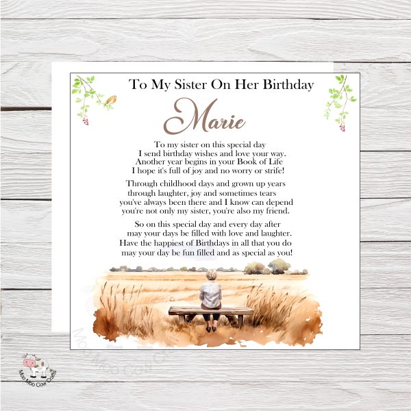 wooden background with image of woman in cornfield and text